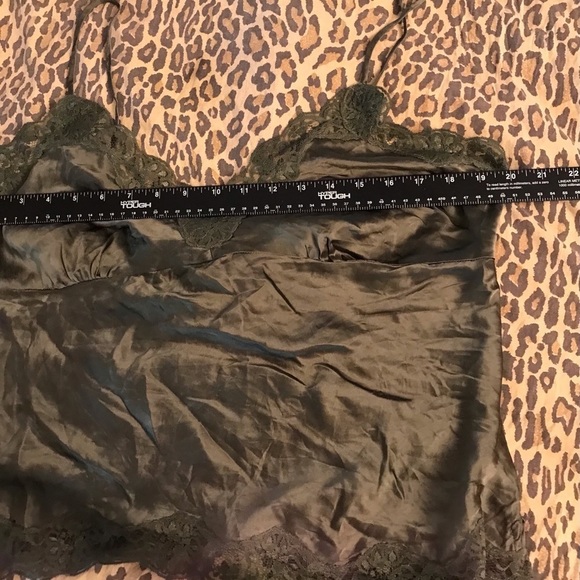 Olive Green large satin camisole with lace trim - Picture 7 of 15